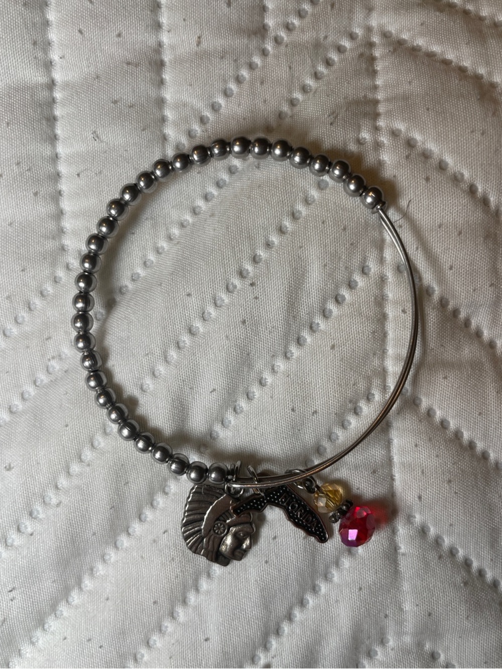 FSU Silver Beaded Charm Bracelet with Gold and Maroon Crystal Accents